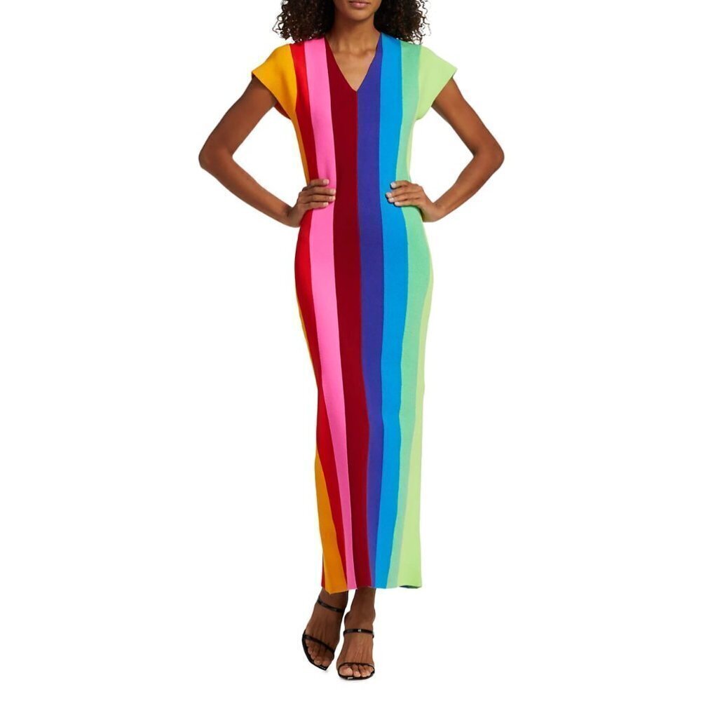 Christopher John Rogers Striped Cap-Sleeve Midi-Dress‎